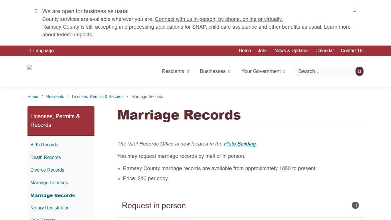 Marriage Records Ramsey County, Minnesota