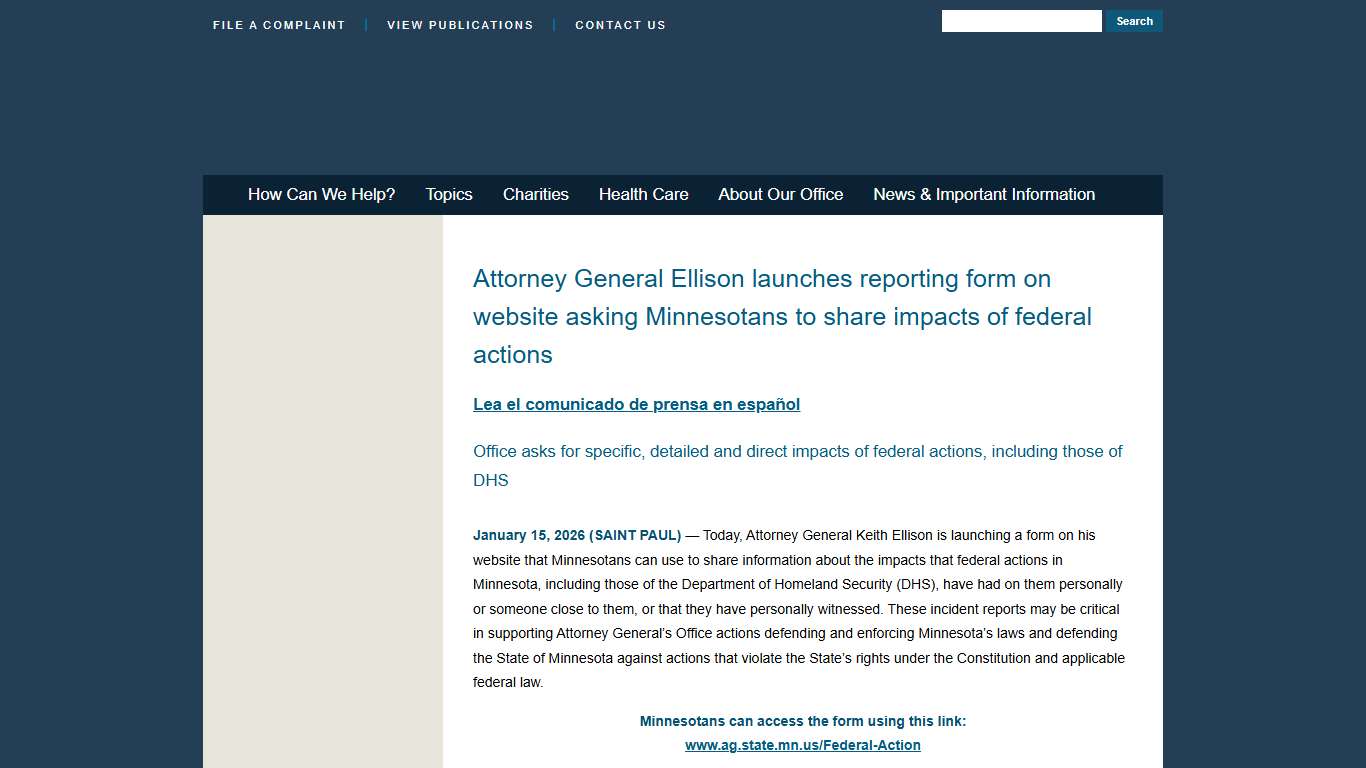 January 15, 2026 Press Release